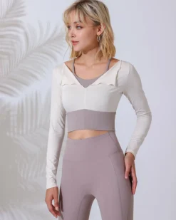 Beige Round Neck Long Sleeve Top - Light Support