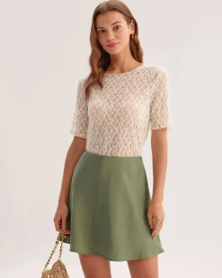 Beige Round Neck Textured Half Sleeve Tee