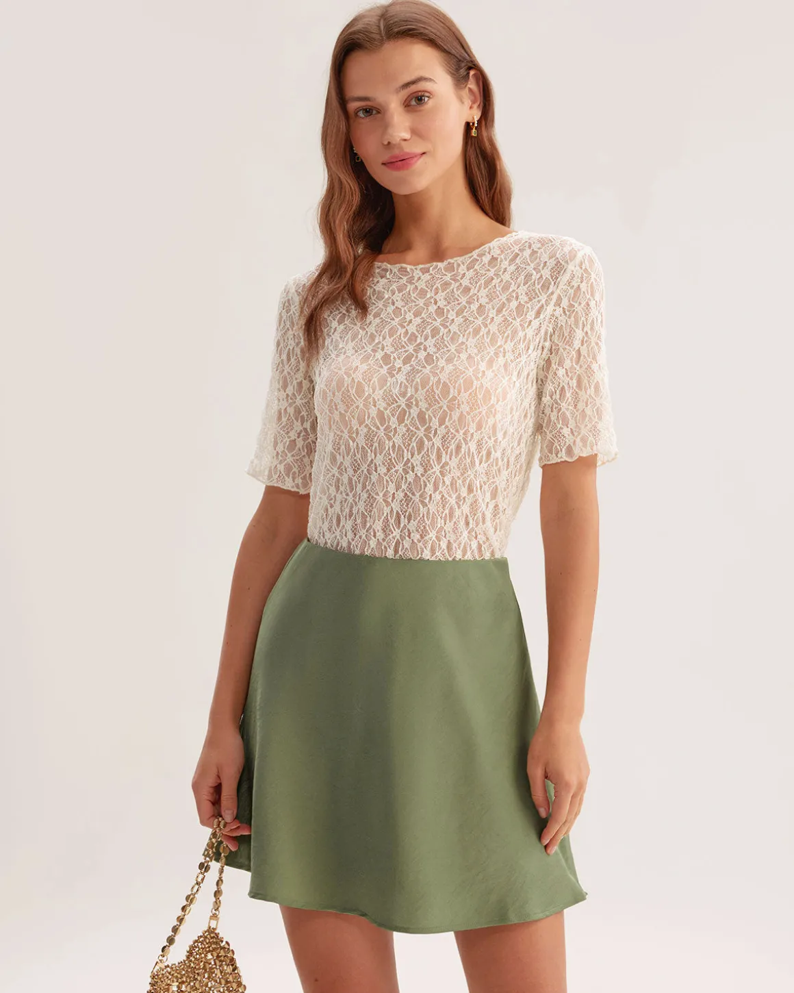 Beige Round Neck Textured Half Sleeve Tee