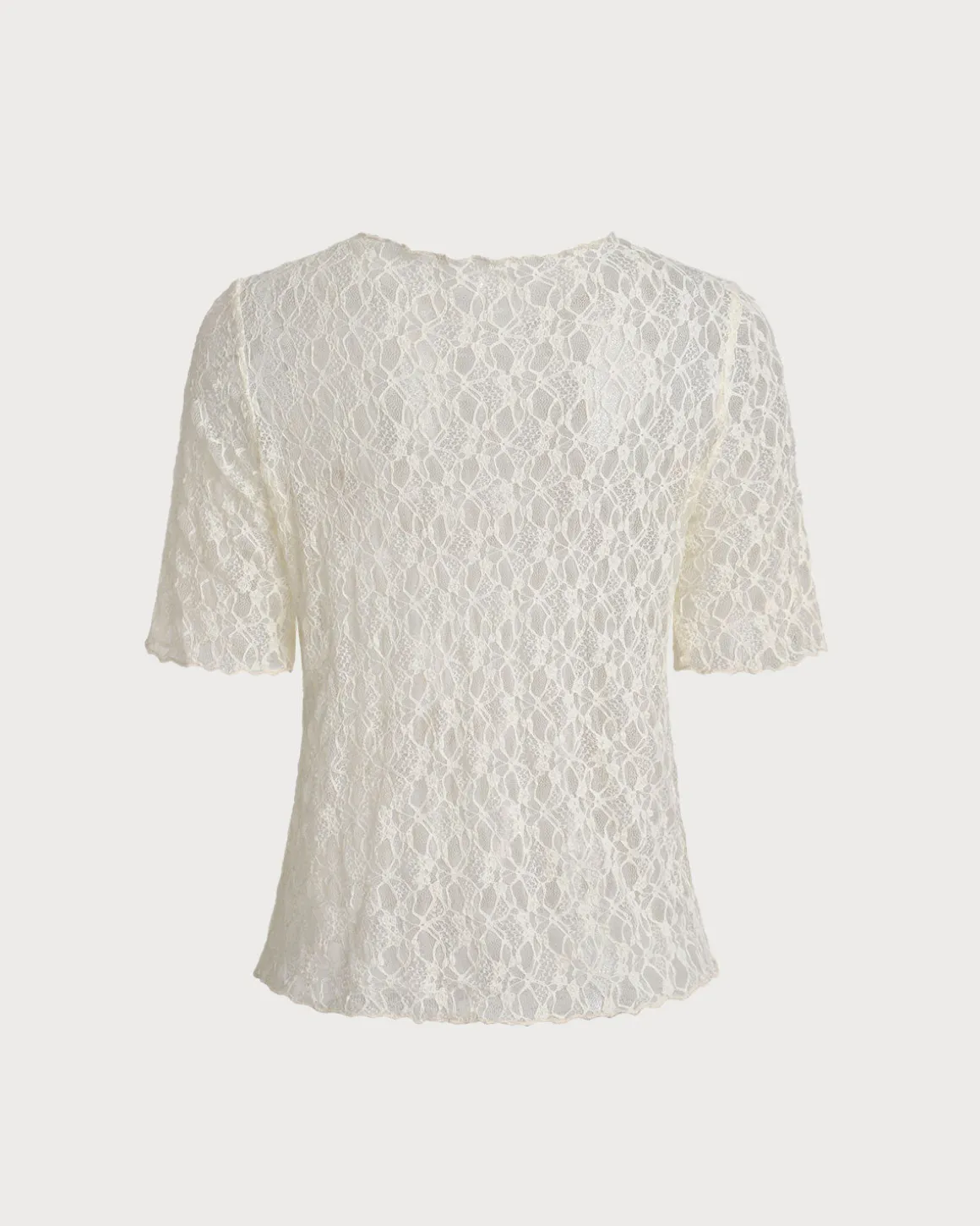 Beige Round Neck Textured Half Sleeve Tee
