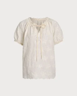 Beige Round Textured Neck Tee