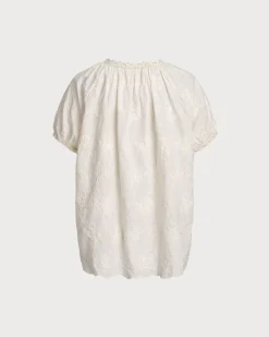 Beige Round Textured Neck Tee