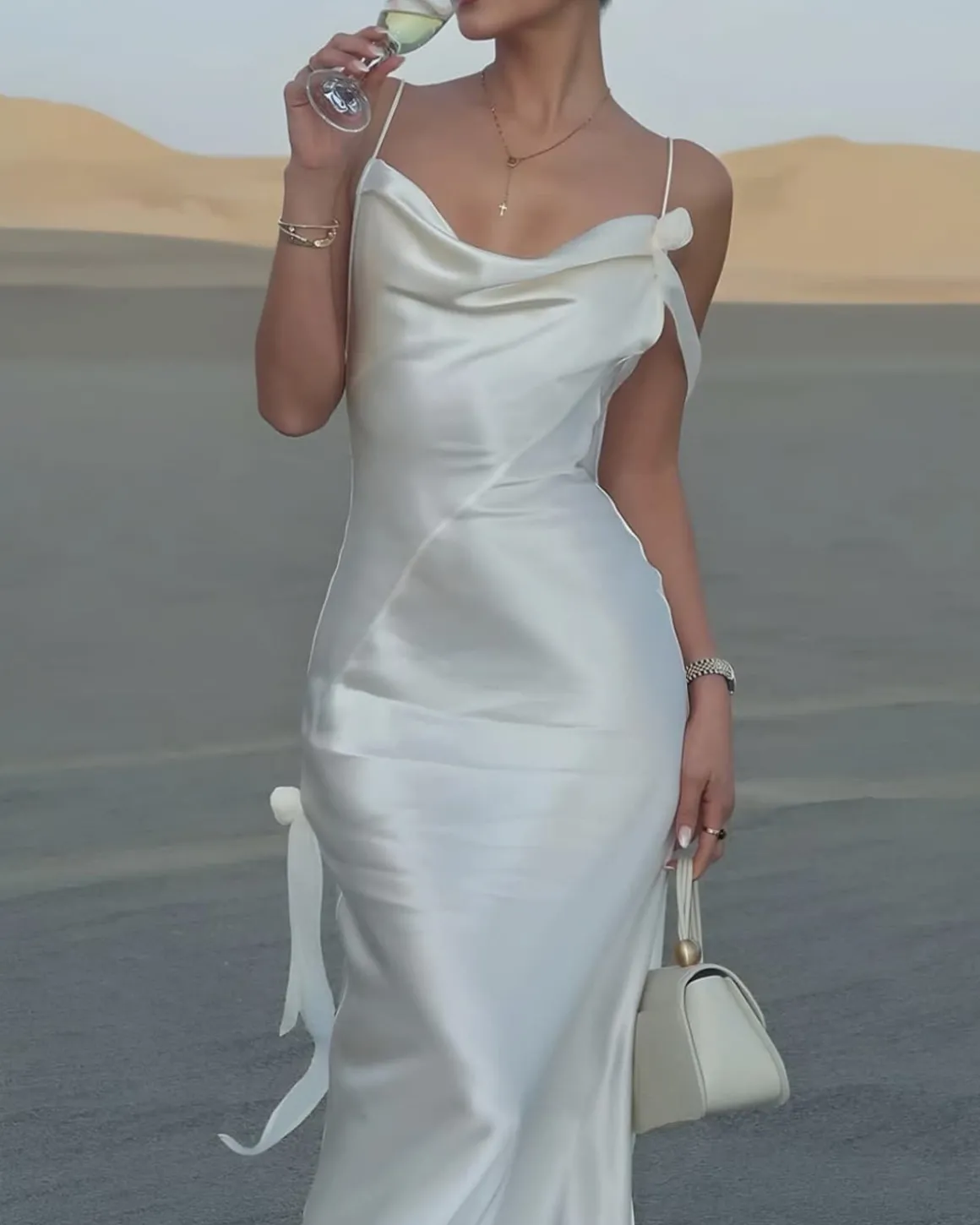 Beige Ruched Backless Slip Maxi Dress