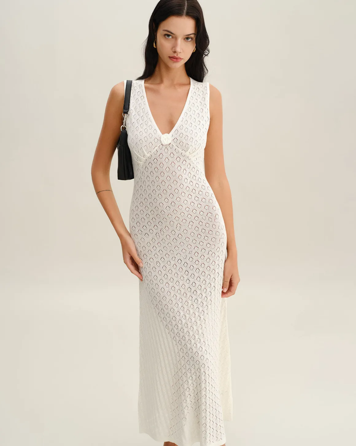 Beige Sleeveless Pleated Midi Dress