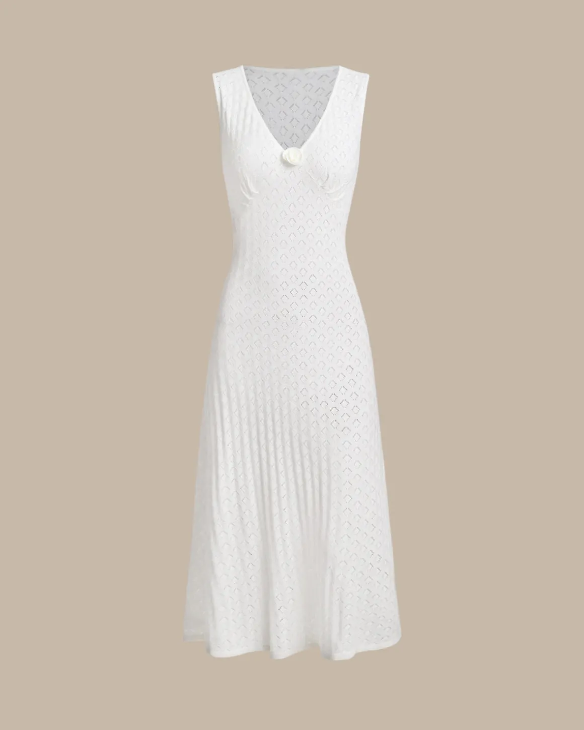 Beige Sleeveless Pleated Midi Dress