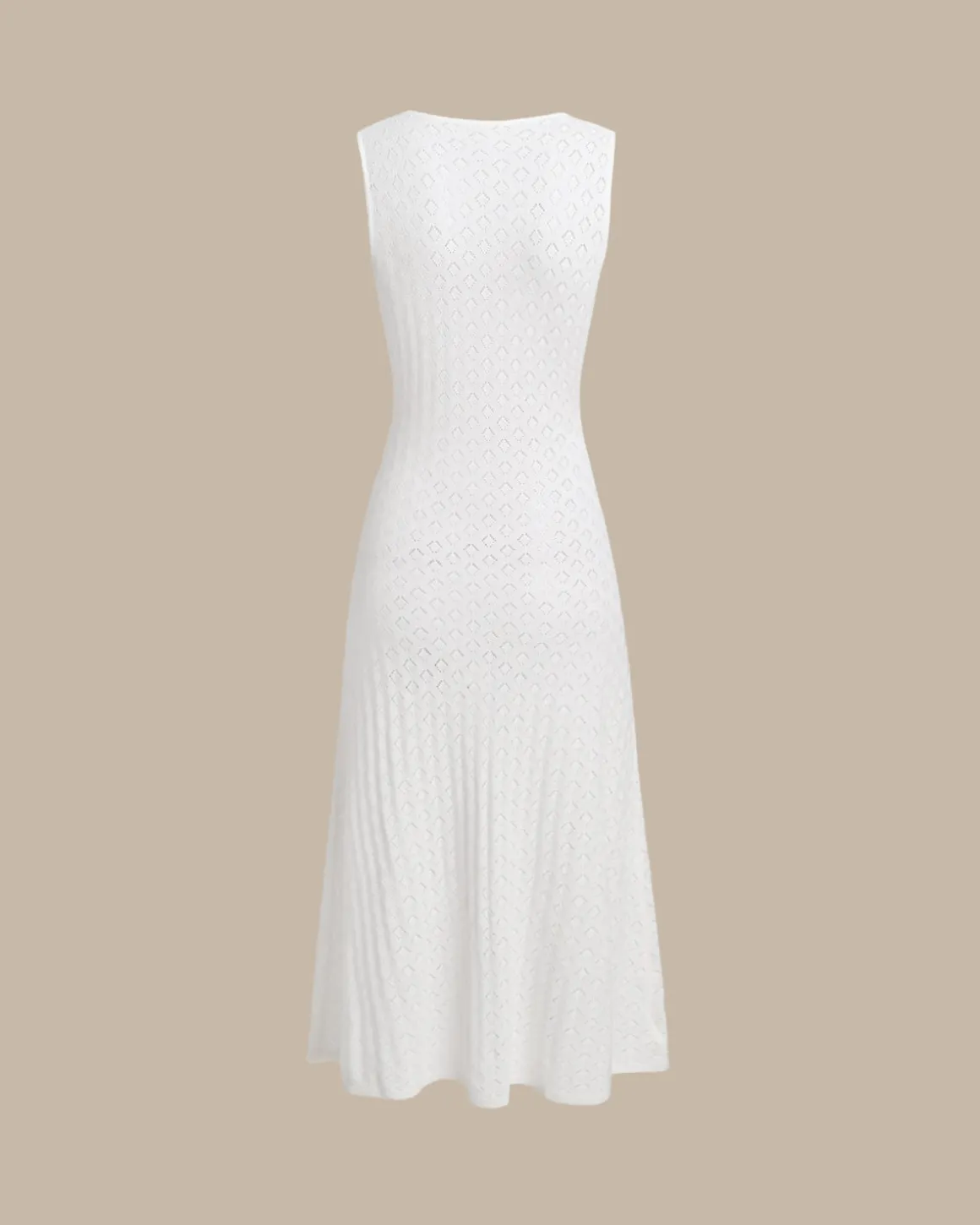 Beige Sleeveless Pleated Midi Dress