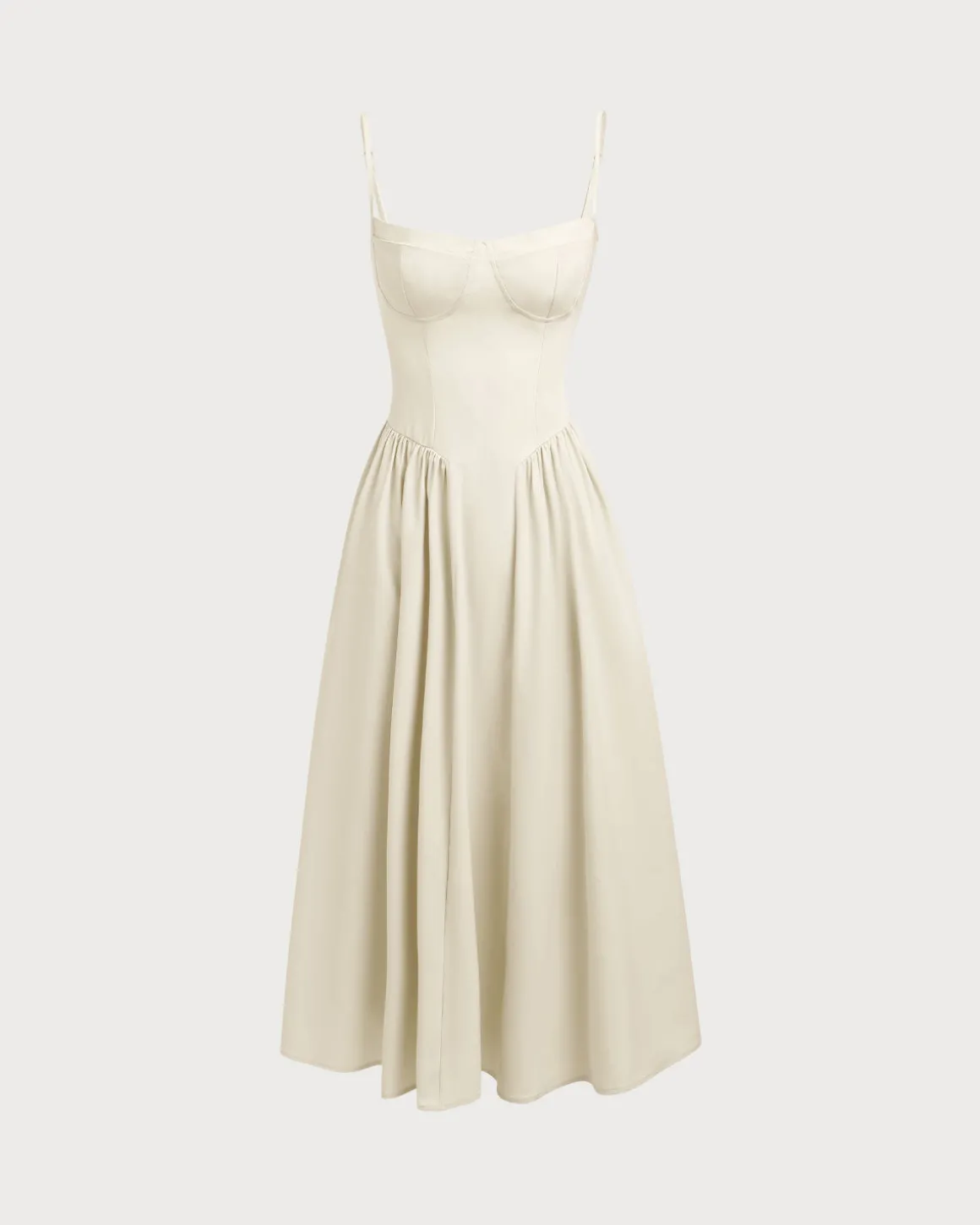 Beige Square Neck Pocket Slip Midi Dress