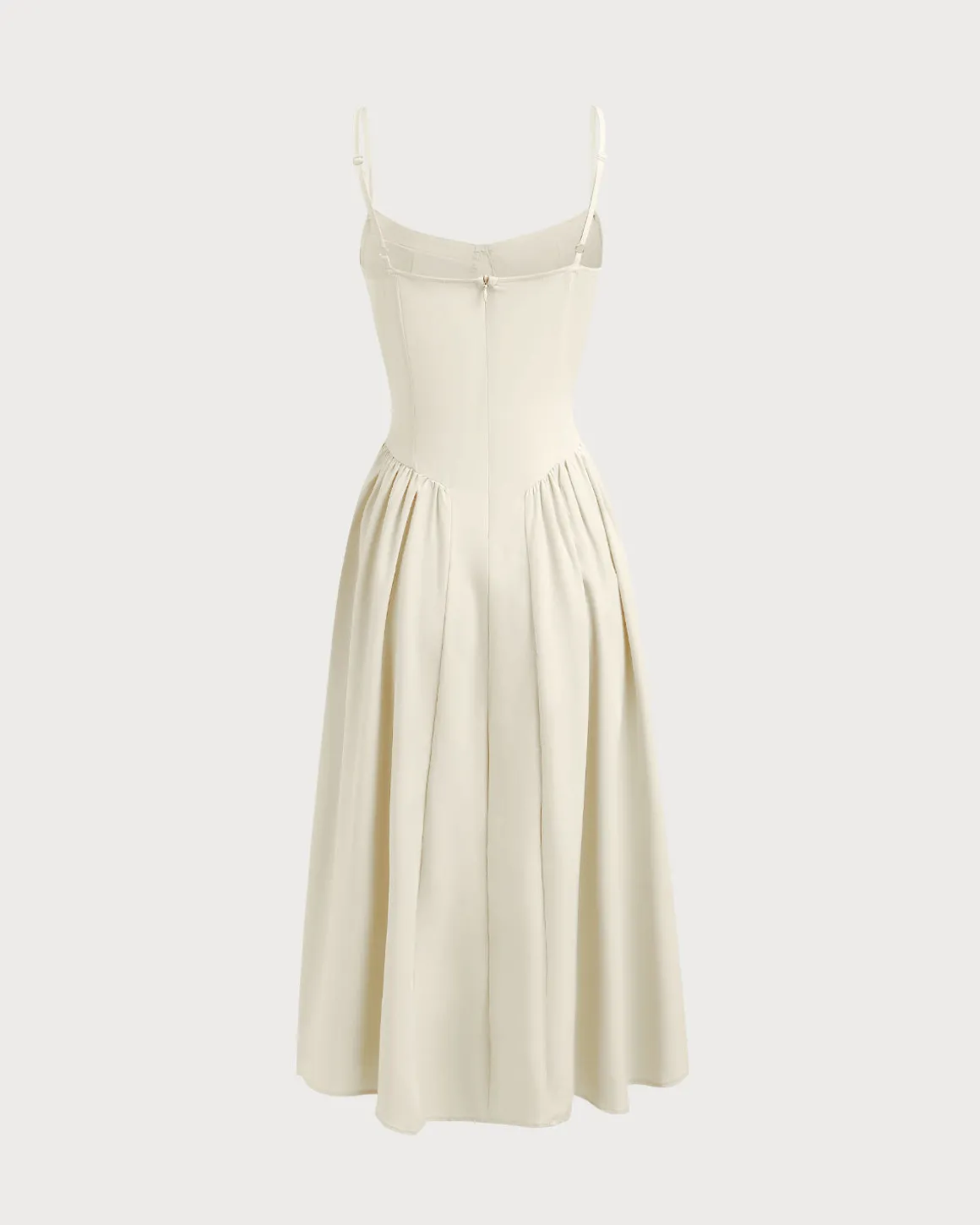 Beige Square Neck Pocket Slip Midi Dress
