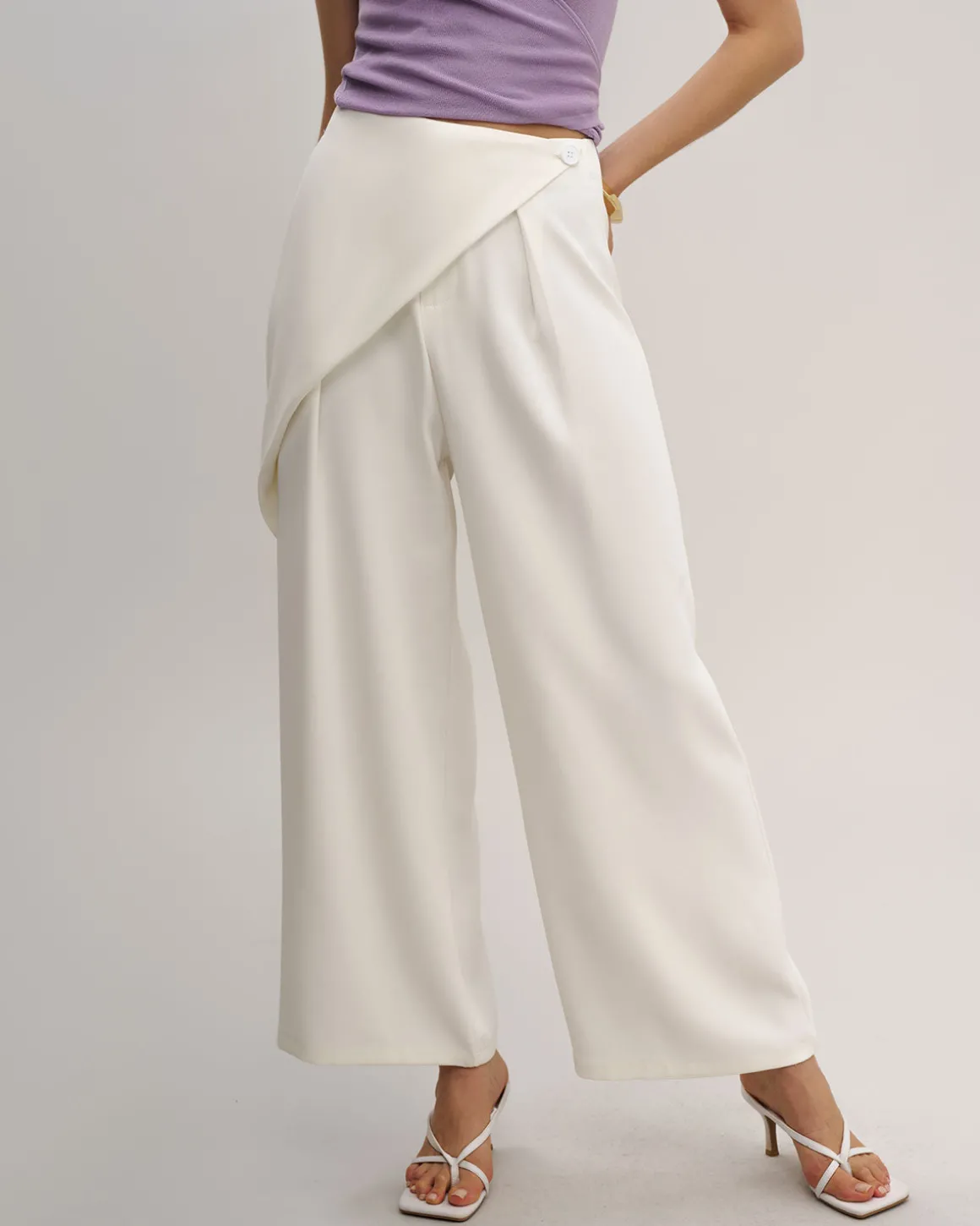 Beige Straight Wide Leg Pants