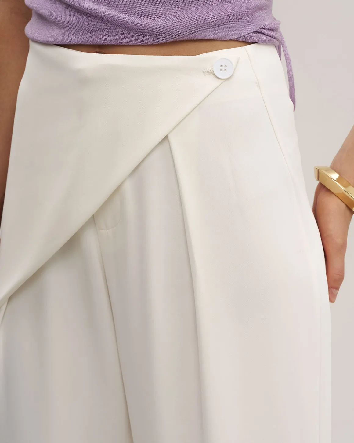 Beige Straight Wide Leg Pants