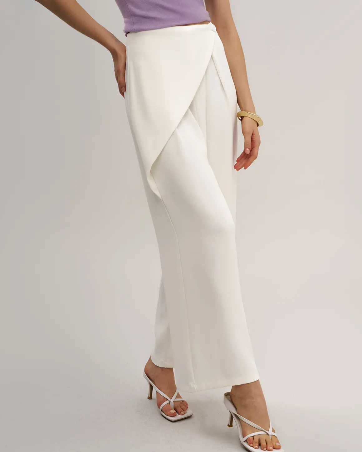 Beige Straight Wide Leg Pants