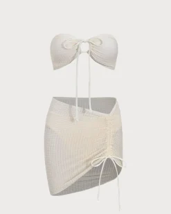 Beige Strapless Bikini Set