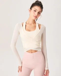Beige Surplice Long Sleeve Cover-up - Light Support