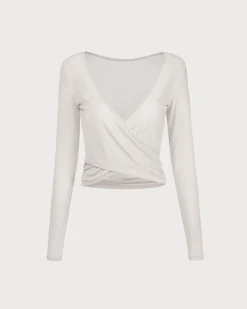 Beige Surplice Long Sleeve Cover-up - Light Support