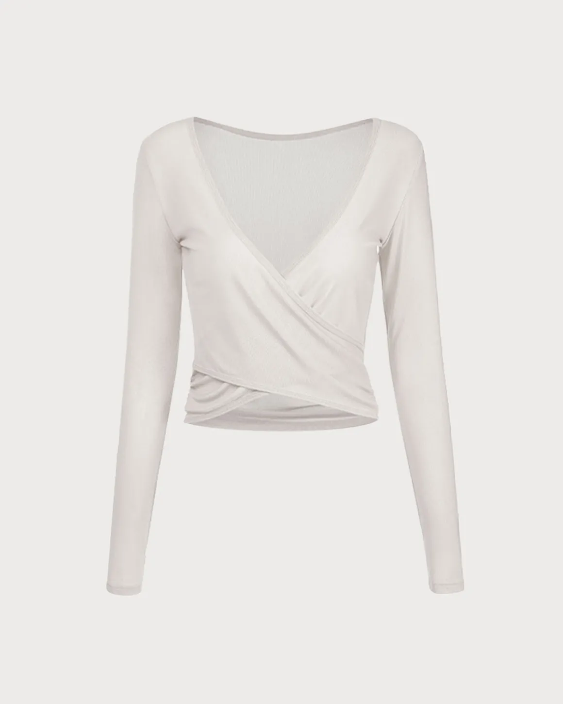 Beige Surplice Long Sleeve Cover-up - Light Support