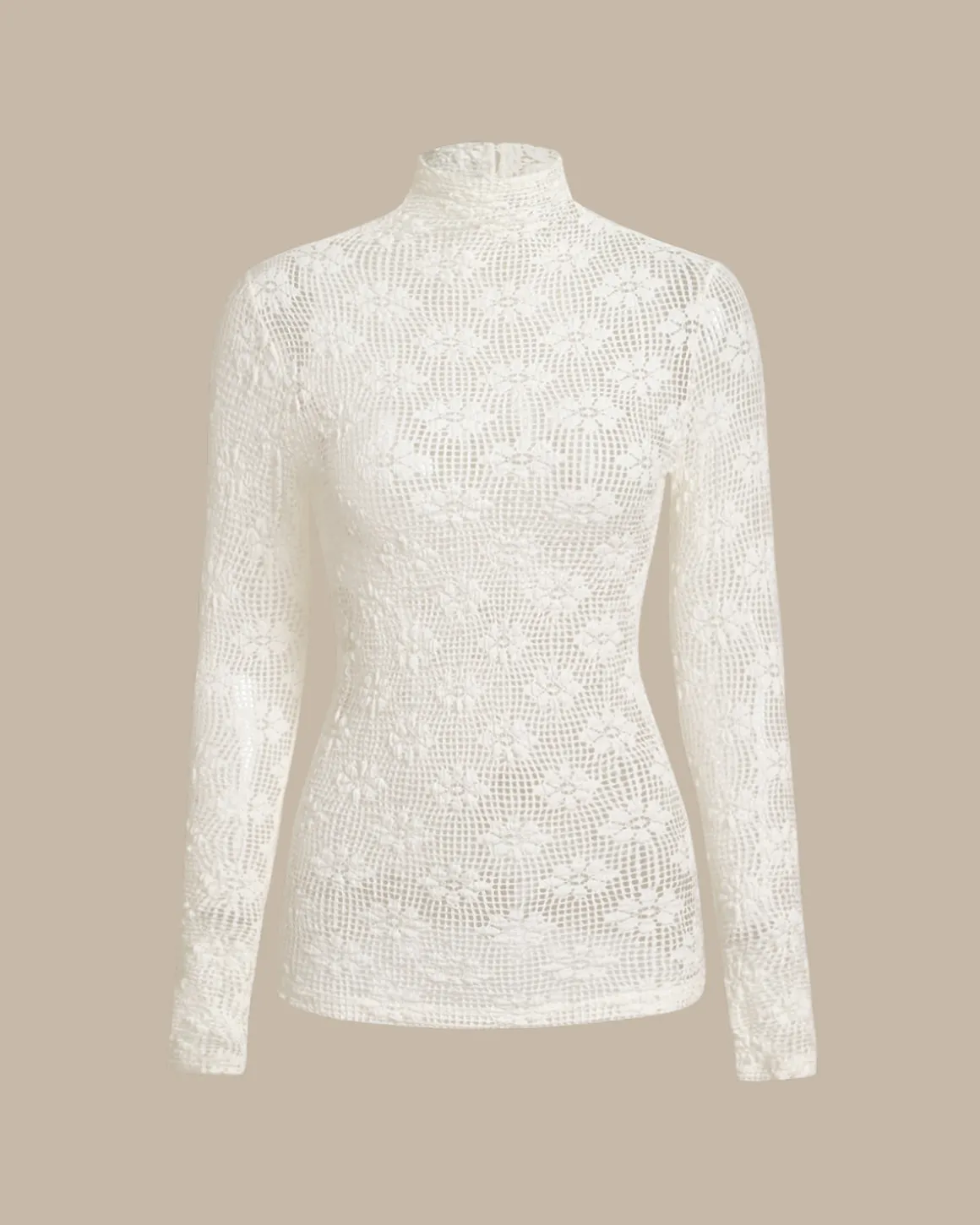 Beige Turtleneck Sheer Slim Sweater