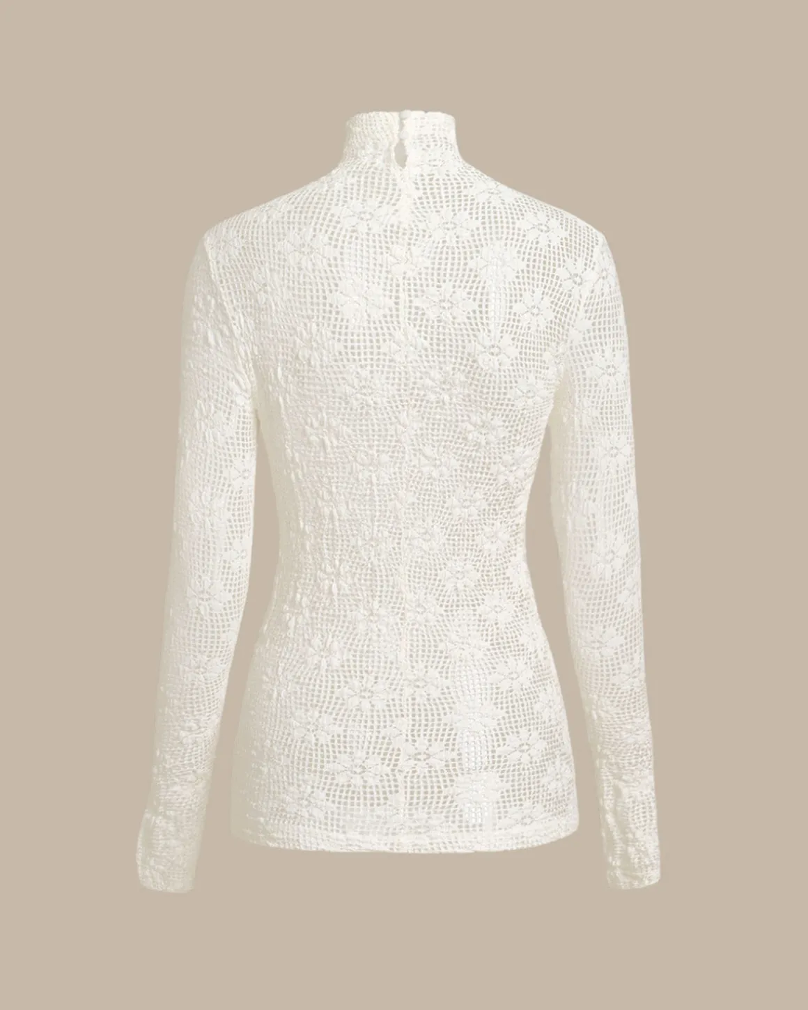 Beige Turtleneck Sheer Slim Sweater