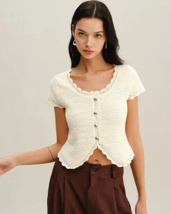 Beige U Neck Textured Cardigan