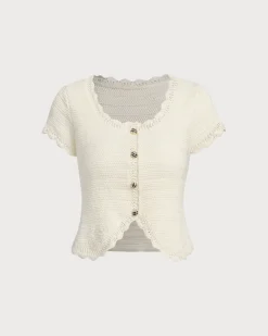 Beige U Neck Textured Cardigan