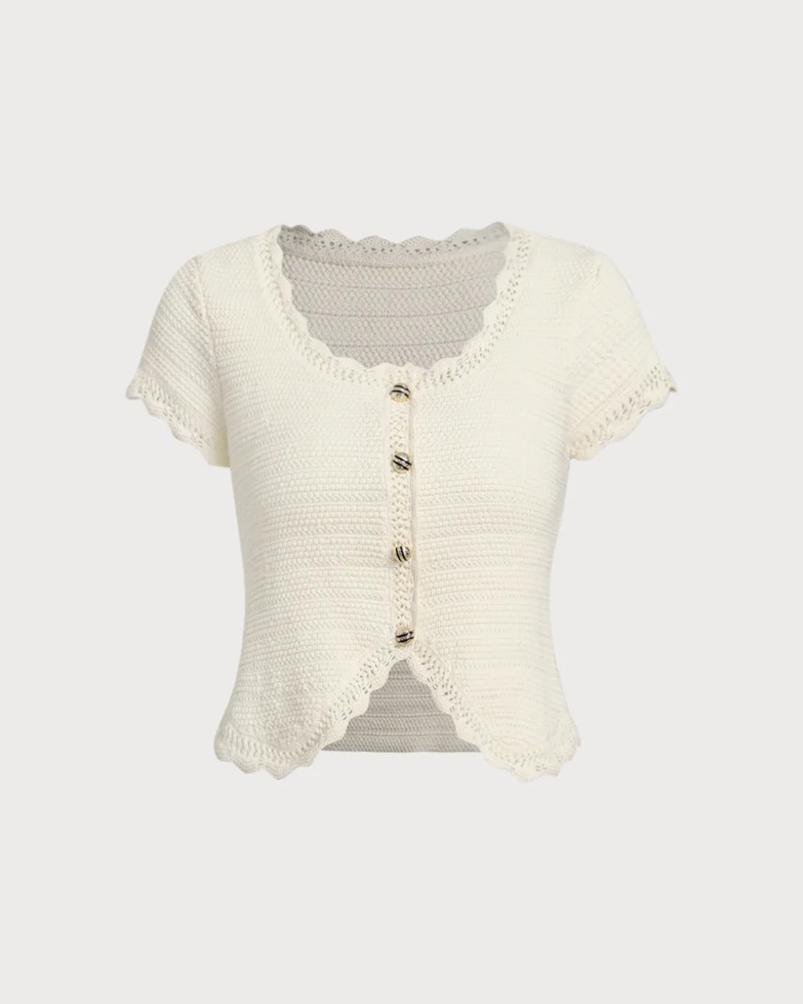Beige U Neck Textured Cardigan
