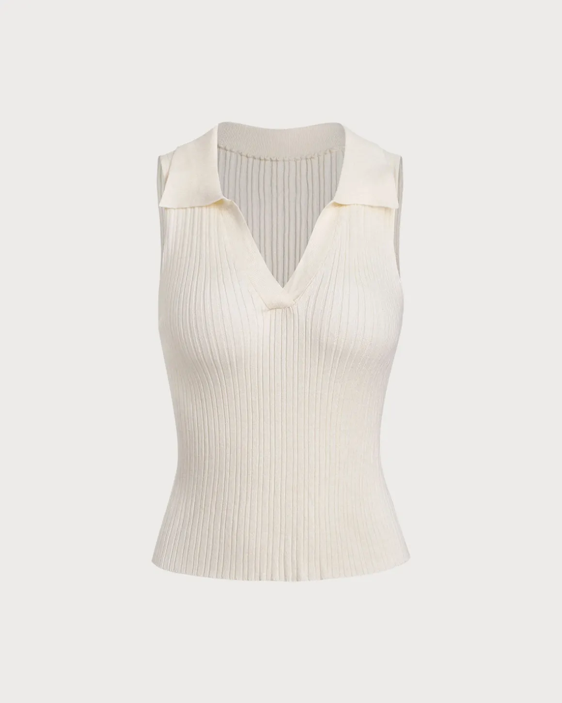 Beige V Neck Knit Tank Top