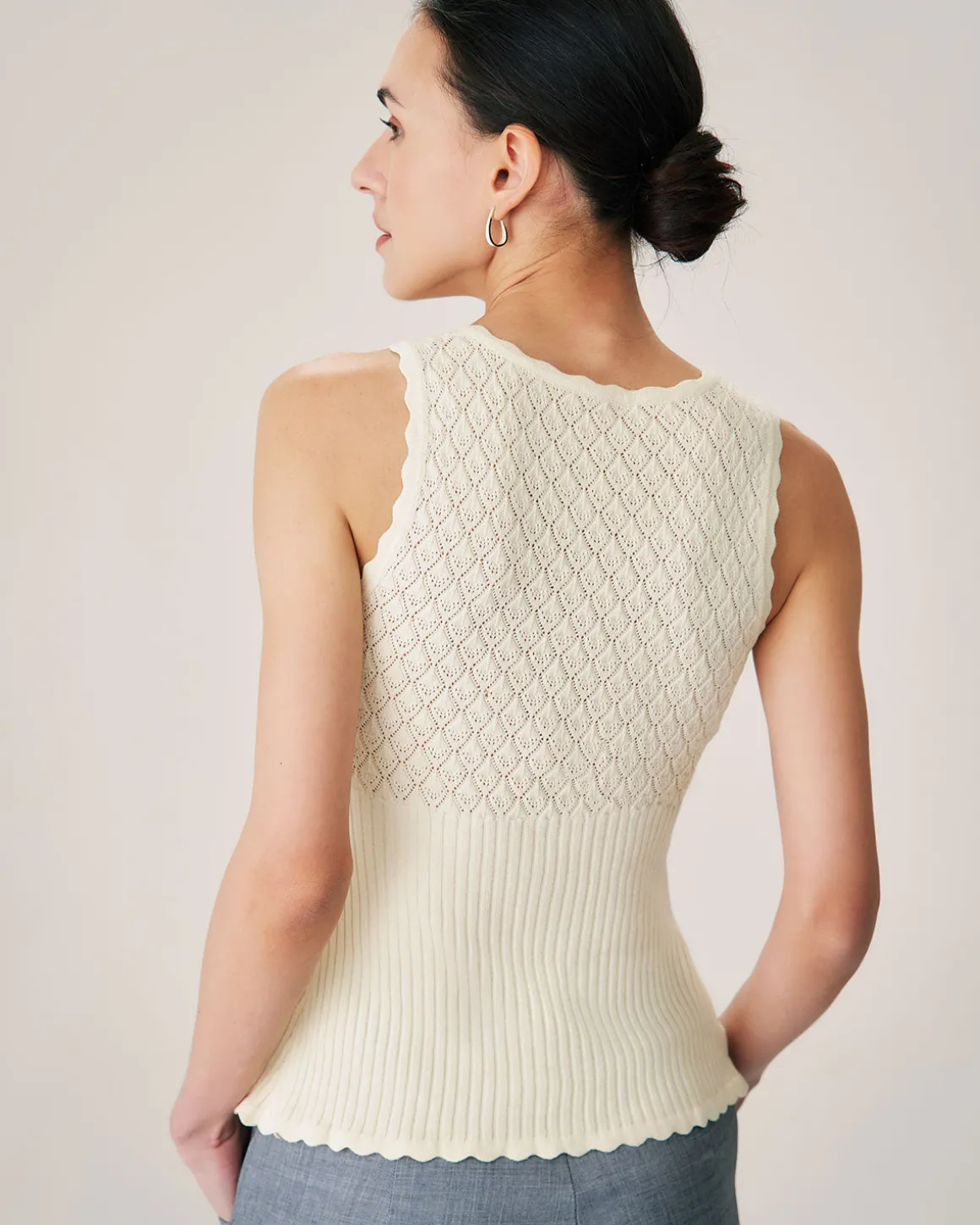 Beige V Neck Ribbed Knit Tank