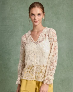 Beige V Neck Ruffle Blouse