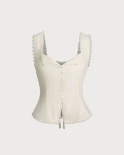 Beige Vest V Neck Lace Tie-Back Vest