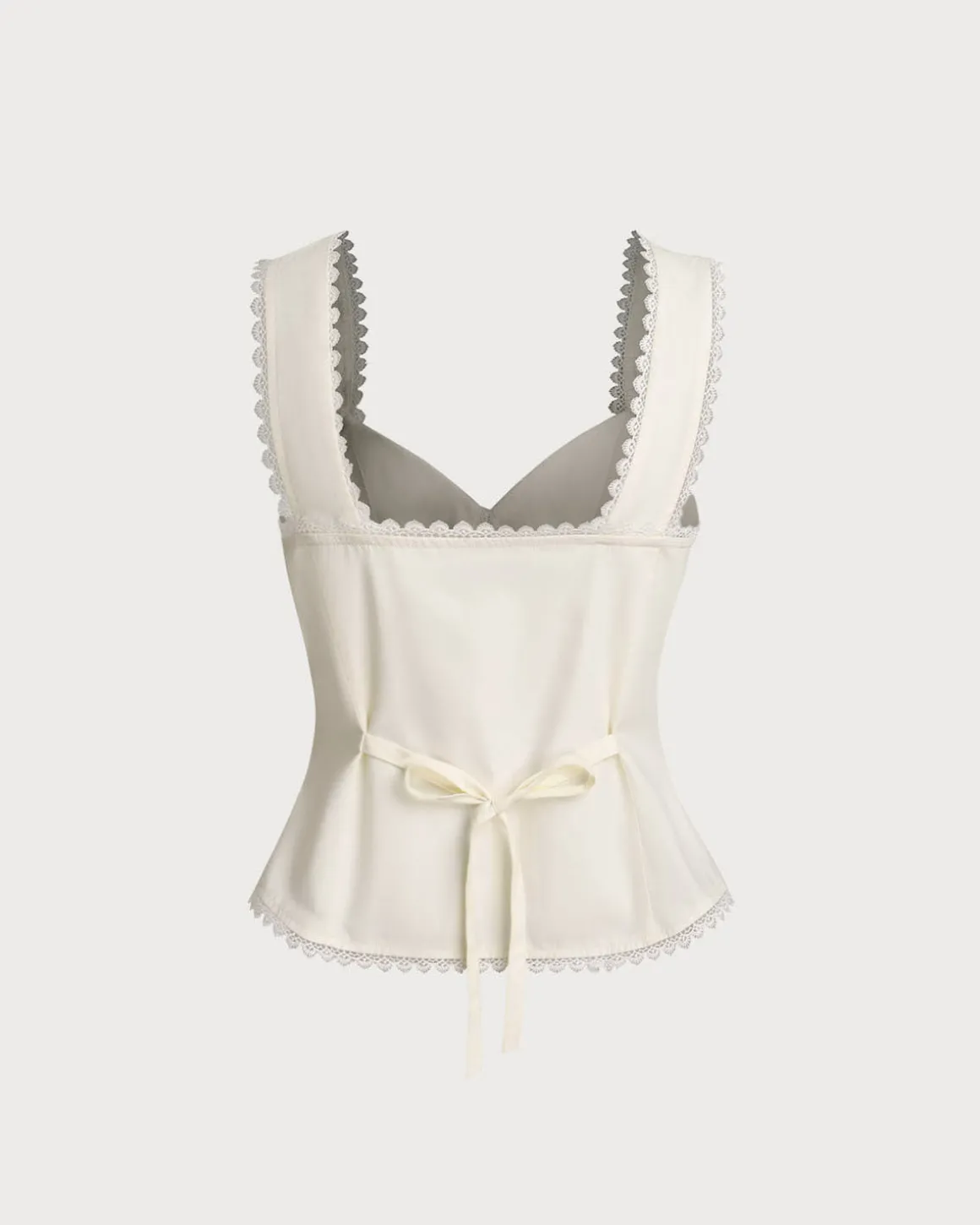 Beige Vest V Neck Lace Tie-Back Vest