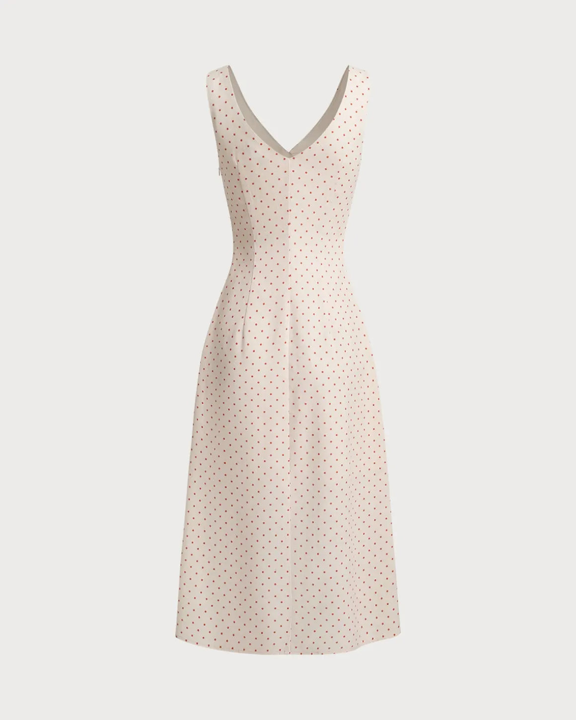 Beige V-neck Ruched Sleeveless Midi Dress