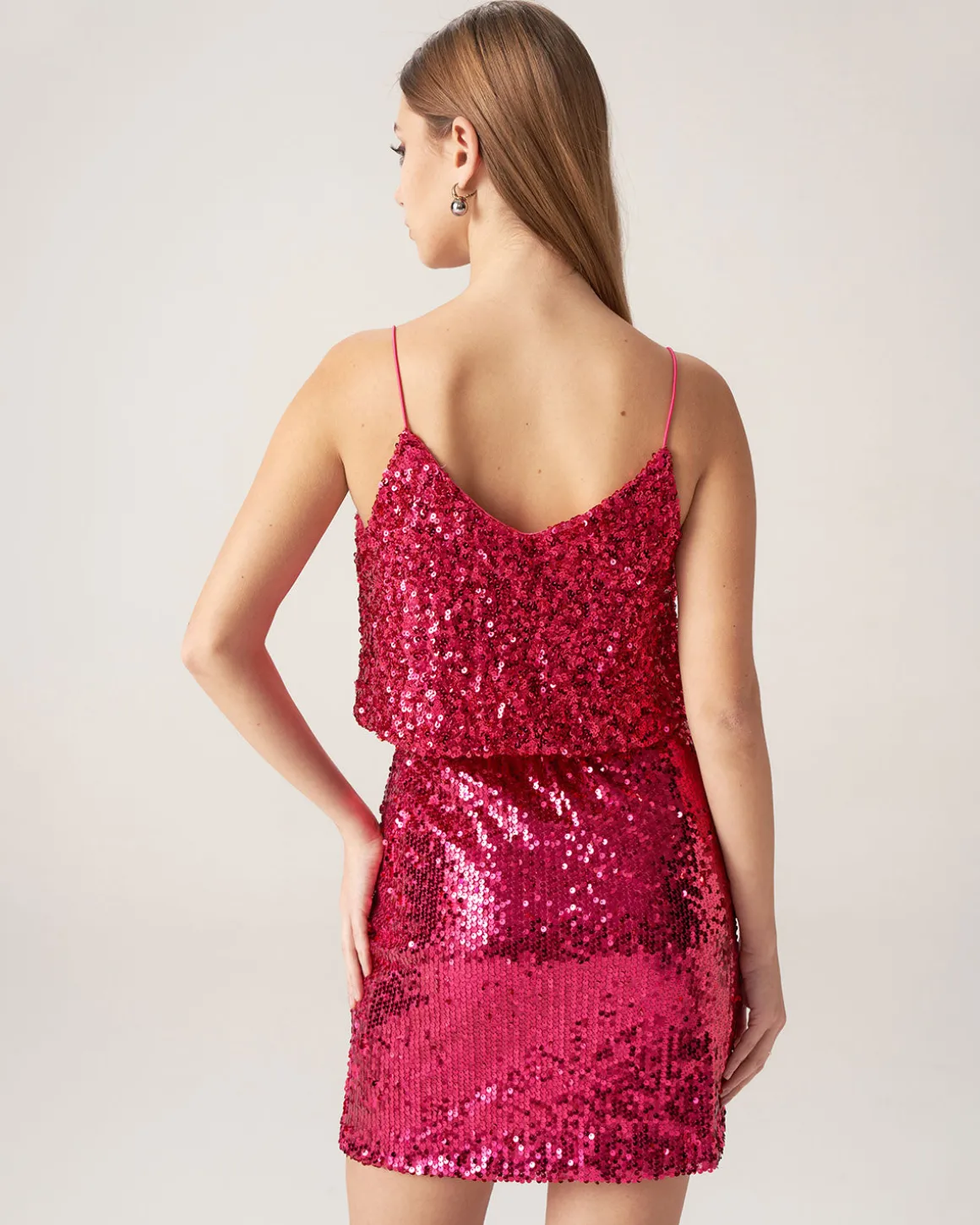 Bettydress-Red Sequin Cropped Cami Top