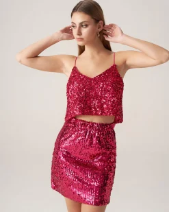 Bettydress-Red Sequins Straight Mini Skirt