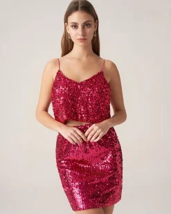 Bettydress-Red Sequins Straight Mini Skirt