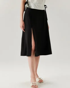 Black A-Line Slit Midi Skirt