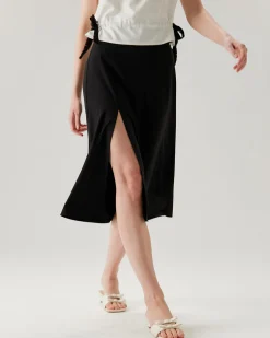 Black A-Line Slit Midi Skirt