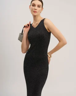 Black Bodycon Sleeveless Slit Midi Dress