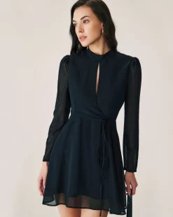 Black Chiffon Wrap Mini Dress