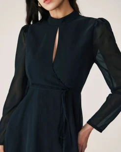 Black Chiffon Wrap Mini Dress