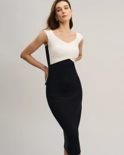 Black Contrast Bodycon Slip Sweater Dress