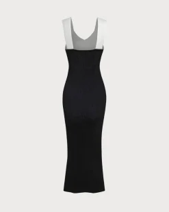 Black Contrast Bodycon Slip Sweater Dress