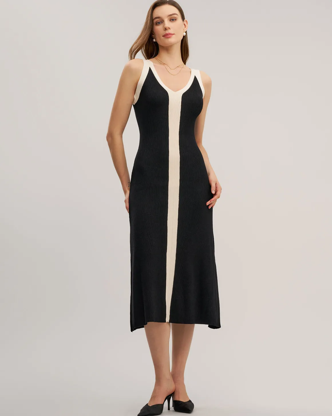 Black Contrast Bodycon Slip Midi Dress