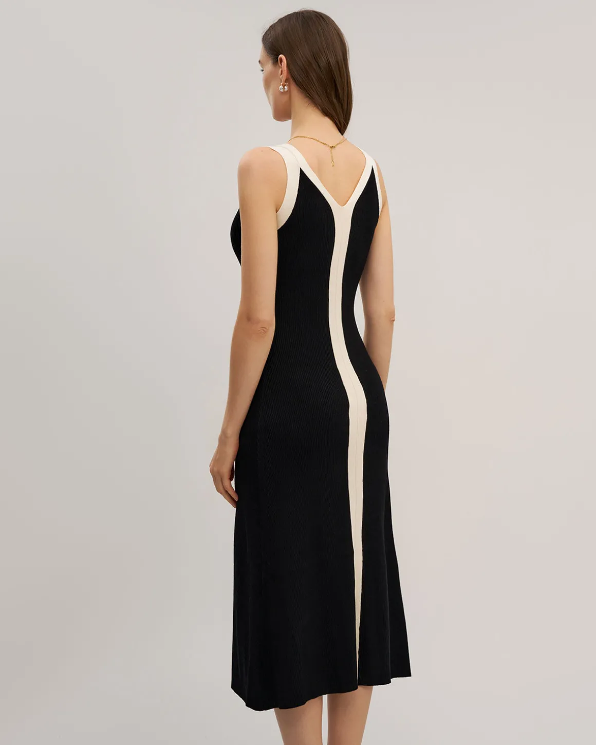 Black Contrast Bodycon Slip Midi Dress