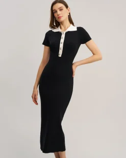 Black Contrast Bodycon Sweater Maxi Dress