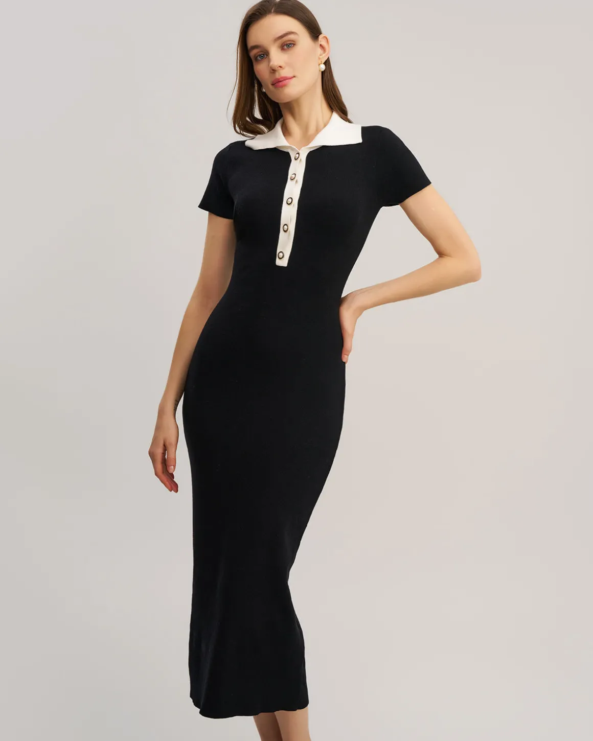 Black Contrast Bodycon Sweater Maxi Dress