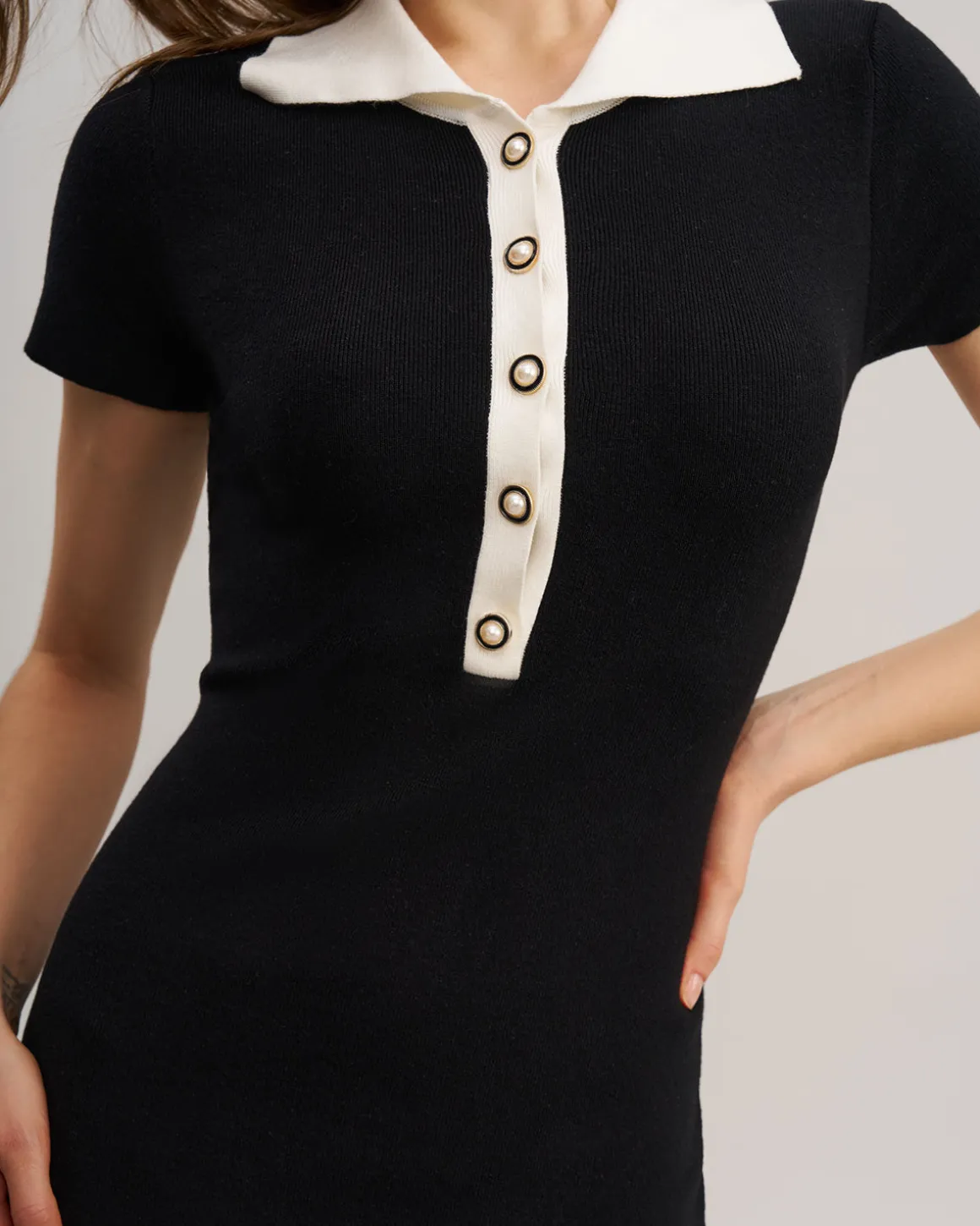 Black Contrast Bodycon Sweater Maxi Dress