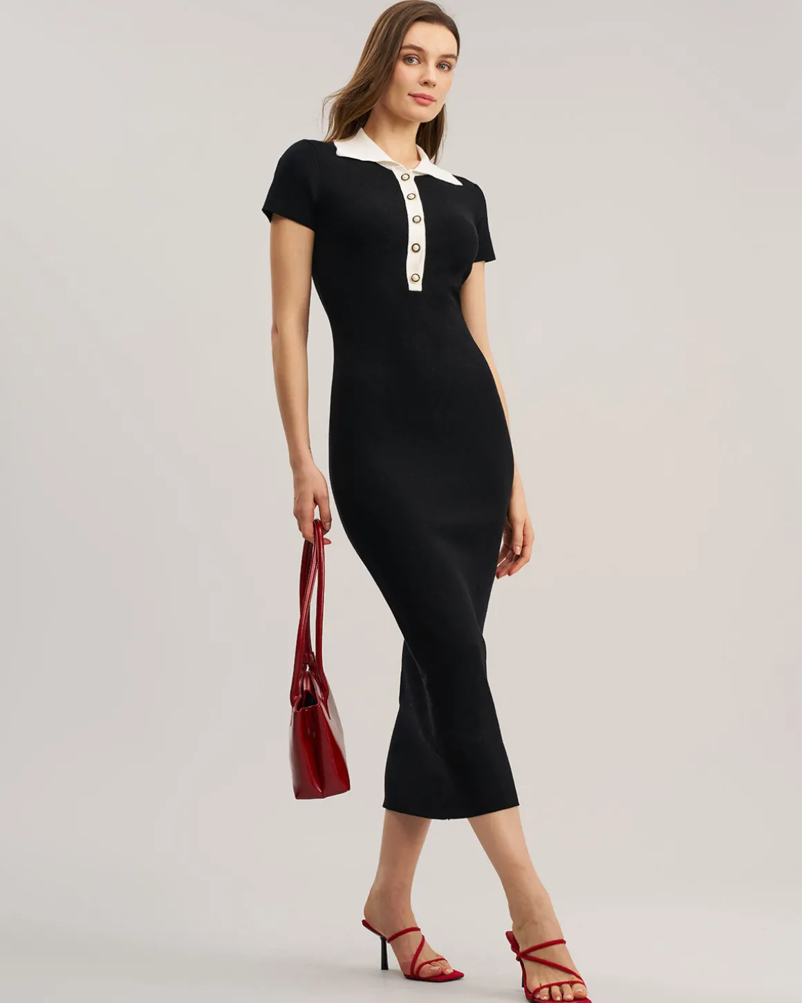 Black Contrast Bodycon Sweater Maxi Dress