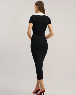 Black Contrast Bodycon Sweater Maxi Dress