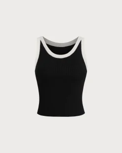 Black Contrast Knit Tank Top