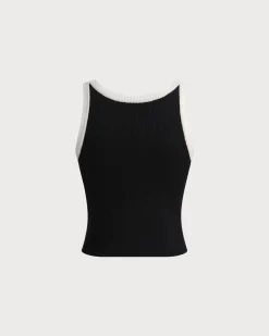 Black Contrast Knit Tank Top