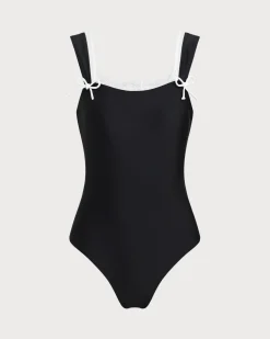 Black Contrast Lace One-Piece Swimsuit